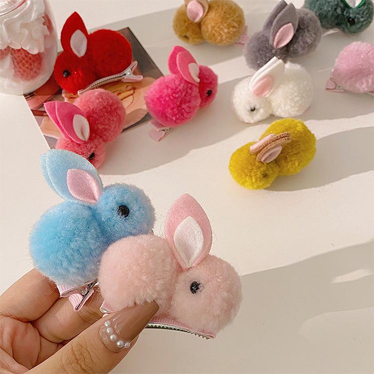 Autumn And Winter Cartoon Children'S Hairpin Three-Dimensional Plush Cute Bunny Hairpin Baby Does Not Hurt Hair Side Clip Hair Accessories Girl
