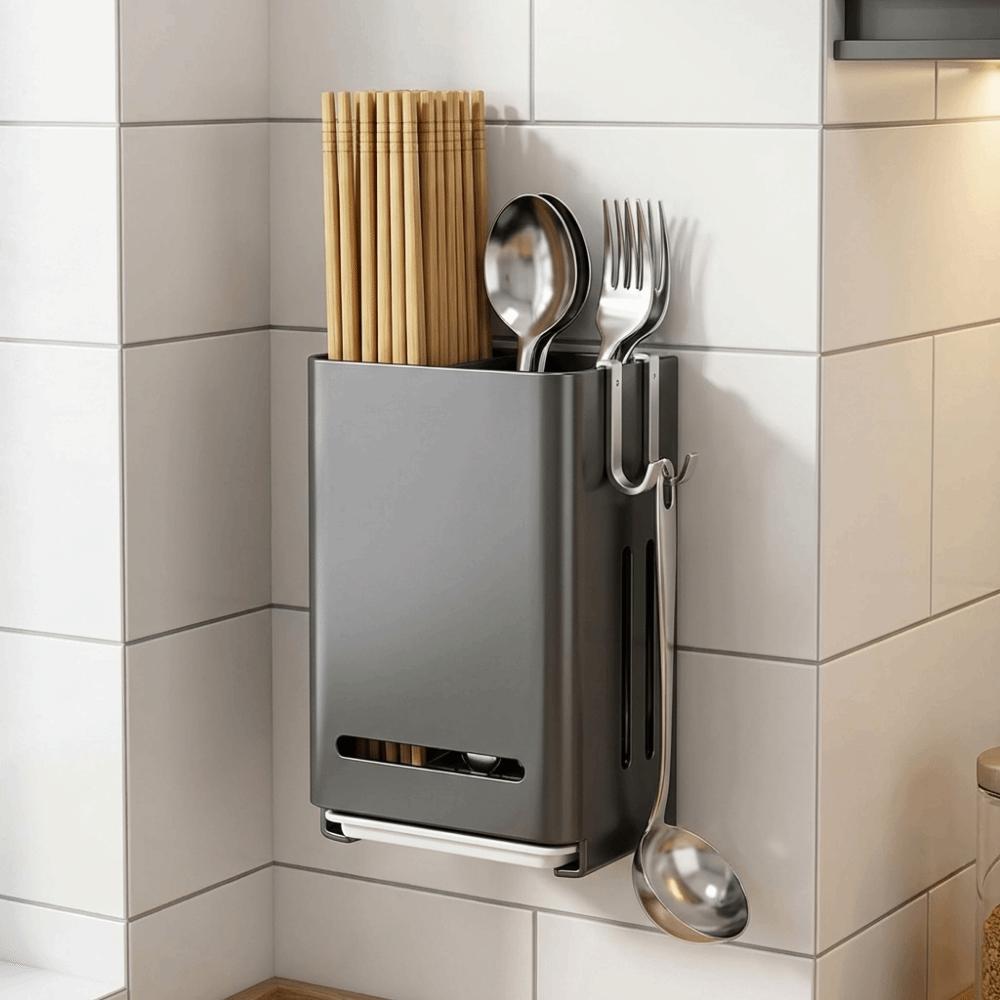 Wall Mounted Chopstick Storage Box Large Capacity Cutlery Holder Cutlery Draining Basket  Bathroom