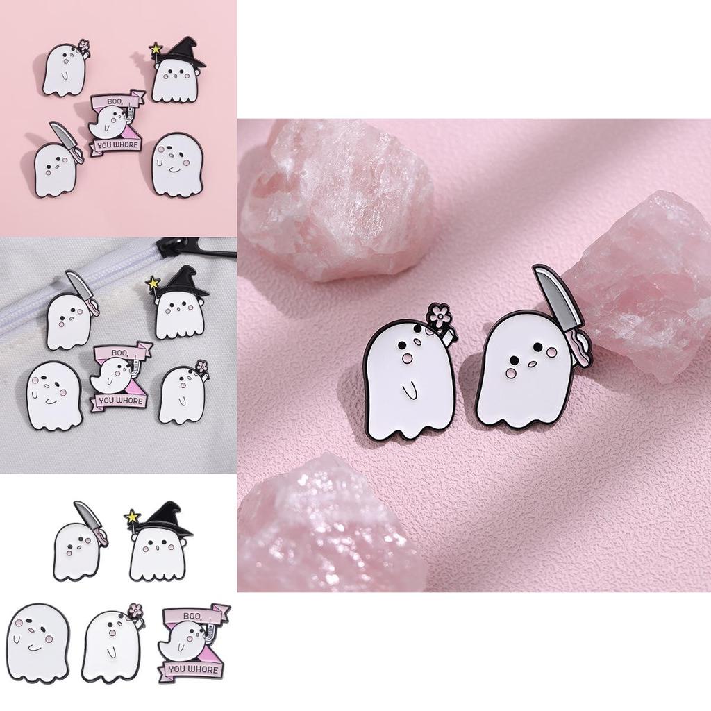 Adorable Cartoon Ghost Shaped Metal Brooch Cute Halloween Series Pin For All