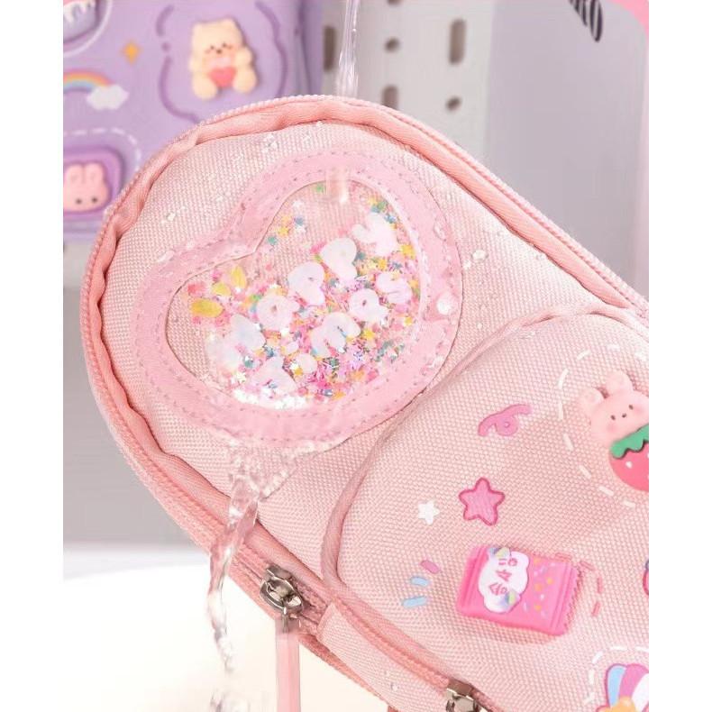 Backpack Waterproof Pencil Case for Girls Elementary School Students Children Large Capacity Aesthetic Value Simple and Cute Girls' Cartoon Stationery