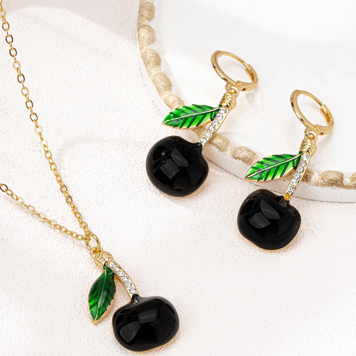 

3 шт./комплект модное ожерелье в форме вишни серьги комплект чёрный