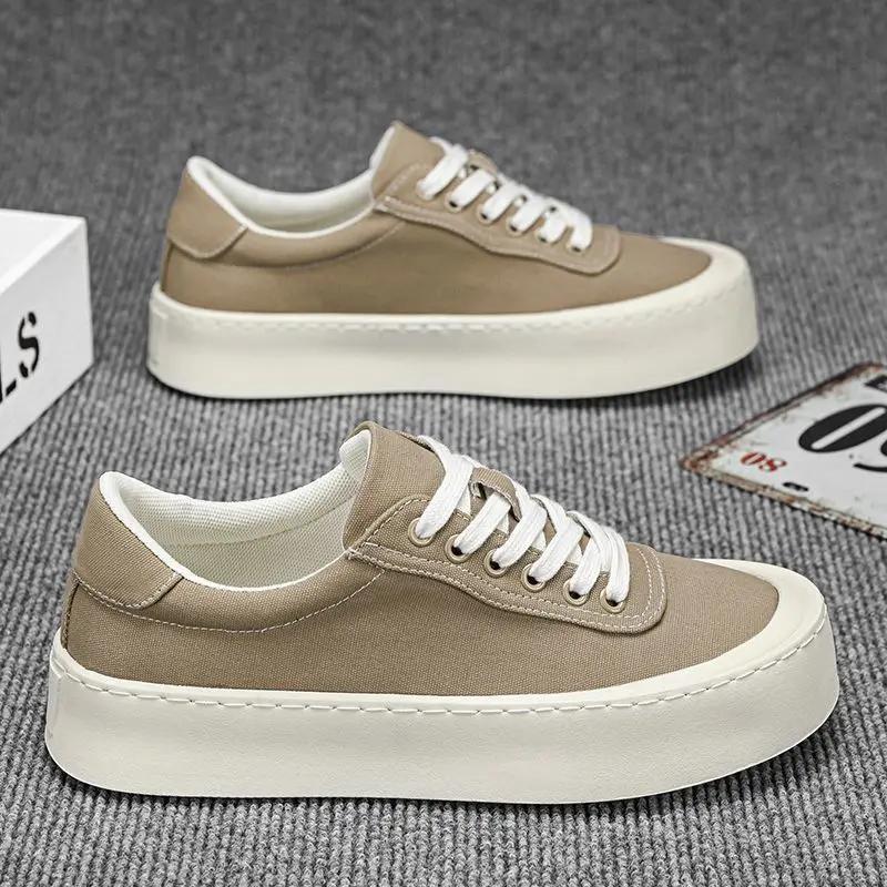 Fashion Sneakers Round Toe Lace Up Korean Style Male Shoe Plain Adults Luxury Sale Trends 2025 On Without Leather Men's Casual Shoes