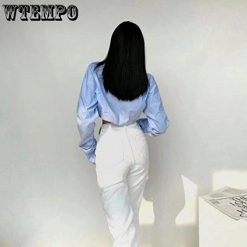 Fată de primăvară în stil coreean cu mânecă lungă, cămăși albe, albastre, femei, topuri decupate cu nasturi, bluze cu guler polo, îmbrăcăminte de stradă