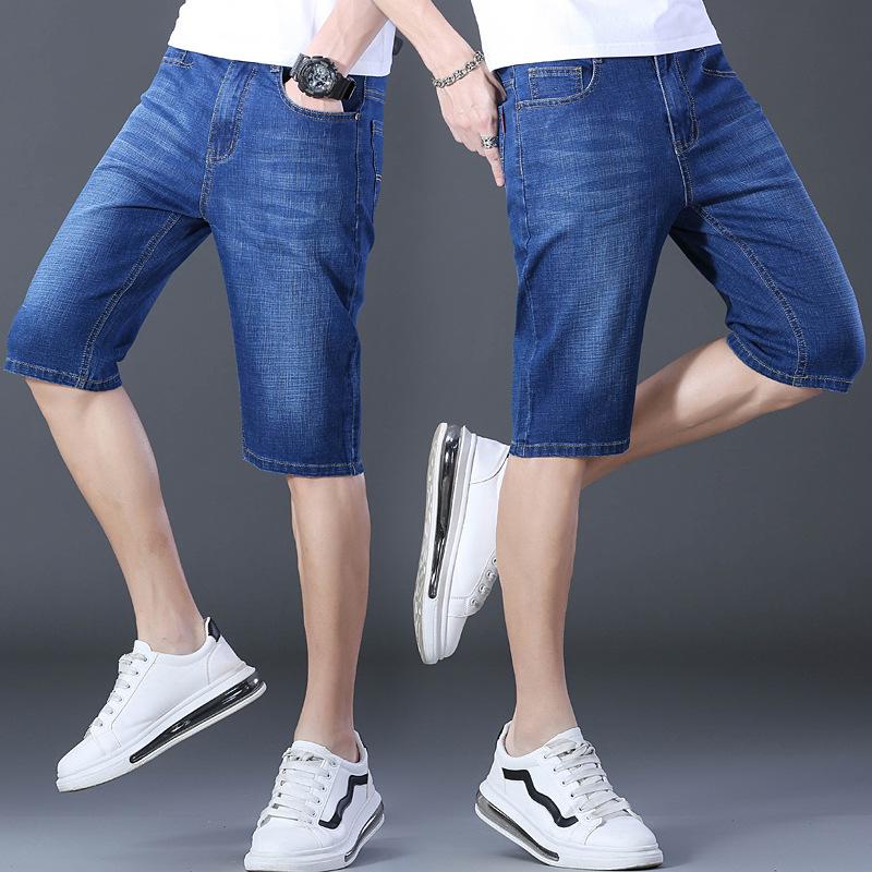 Nuovi Pantaloncini Denim Estivi da Uomo Traspiranti Sezione Sottile dei Pantaloni Cinque Dritti Larghi Casual Elastici