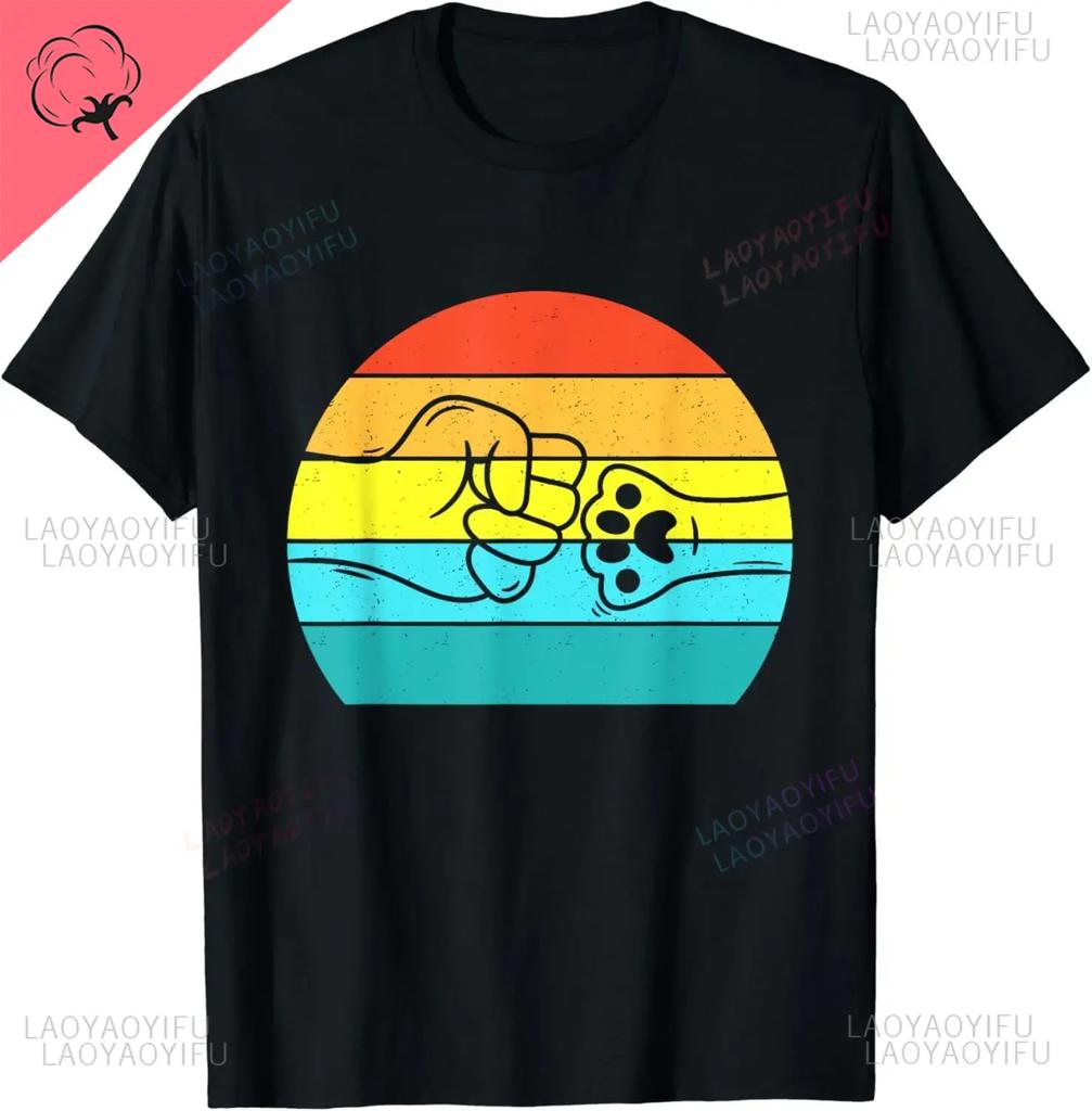 Dog and People Punch Hand Dog Man Friendship Bump Dog's Paw T-Shirt  Men Women Clothing Pet Streetwear