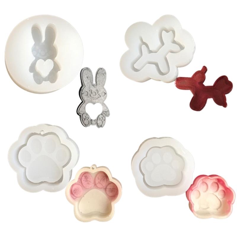Rabbit Cat Paw Ornament Quicksand Silicone Epoxy Mold DIY Keychain Pendant Jewelry Crafting Mould for Valentines Gift