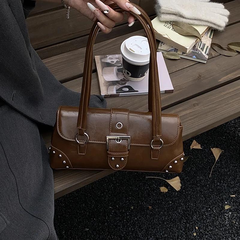 Women PU Leather Shoulder Bag 2025 Winter Retro Underarm Bag Luxury Designer Trend Female Small Handbags and Purses
