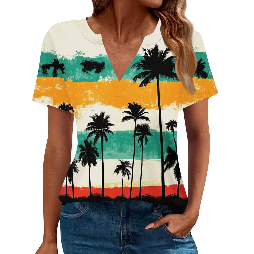 Women's Summer Short Sleeve V Neck Shirt Business Casual Loose T-Shirt Trendy Fashion Clothing Tops
