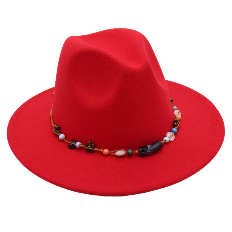 Wholesale New Bead Top Hat Literary Jazz Hat Men'S And Women'S Felt Hat Sunshade Woolen Hat British Tibetan Hat