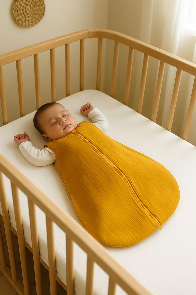 Muslin Rounded Sleeping Bag for Children M 6-12 Months Summer TOG 1.0 - Mustard