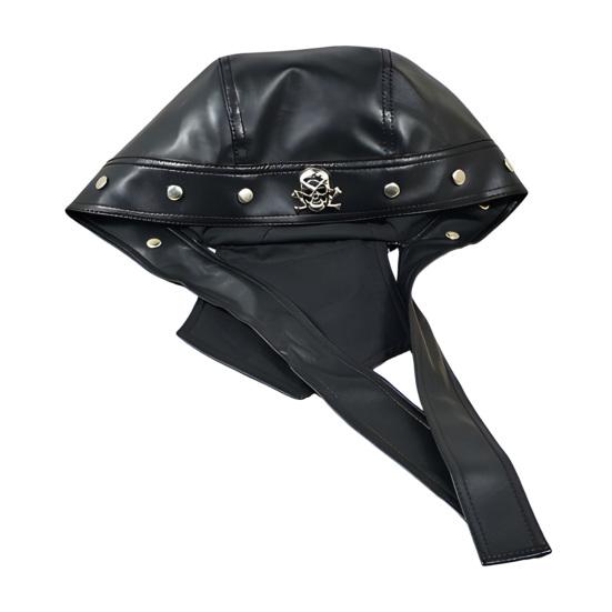 Pirate Hat Adjustable Strap Imitation Leather Pirate Cosplay Hat with Metal Skull Badge Rivets