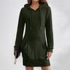 2025 Autumn/Winter Knit Hooded Ribbed Pocket Long Sleeve Dress for Women