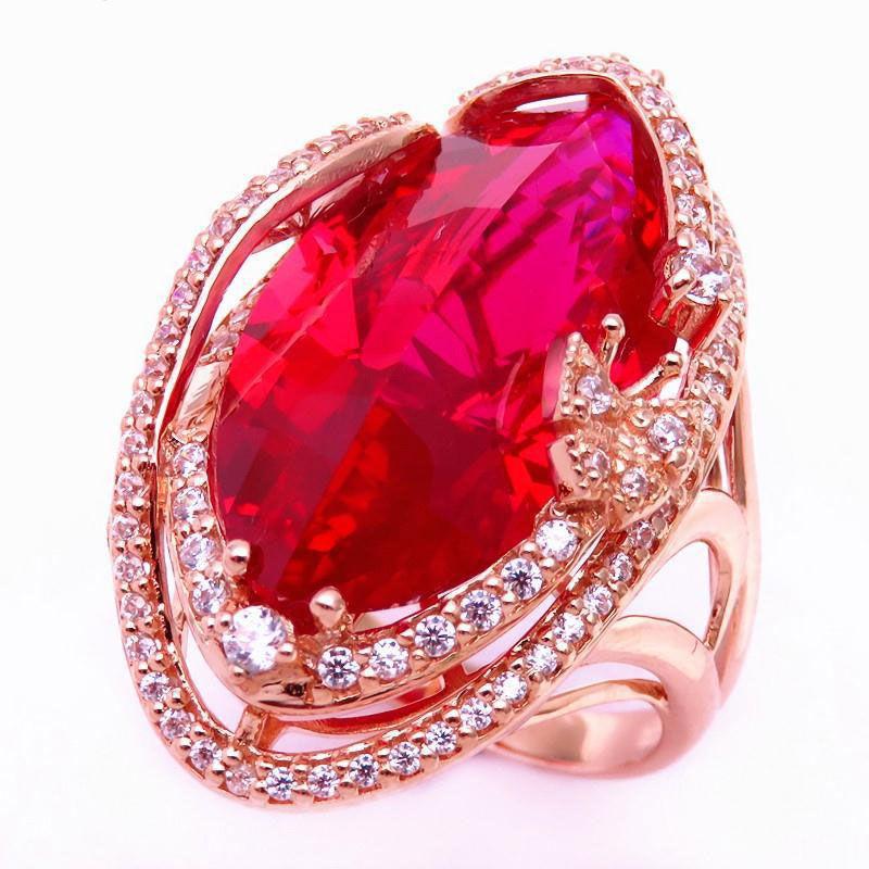 Фиолетовое Золото Красный Камень Лук Мода Темперамент Роскошь Цветное Золото Розовое Золото Позолоченное Алмазное Кольцо