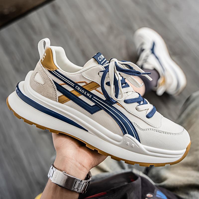 Men's Shoes New Versatile Casual Running Soft-soled Sports Men's Thick-soled Heightening Little White Dad Trendy Shoes Breathable Canvas