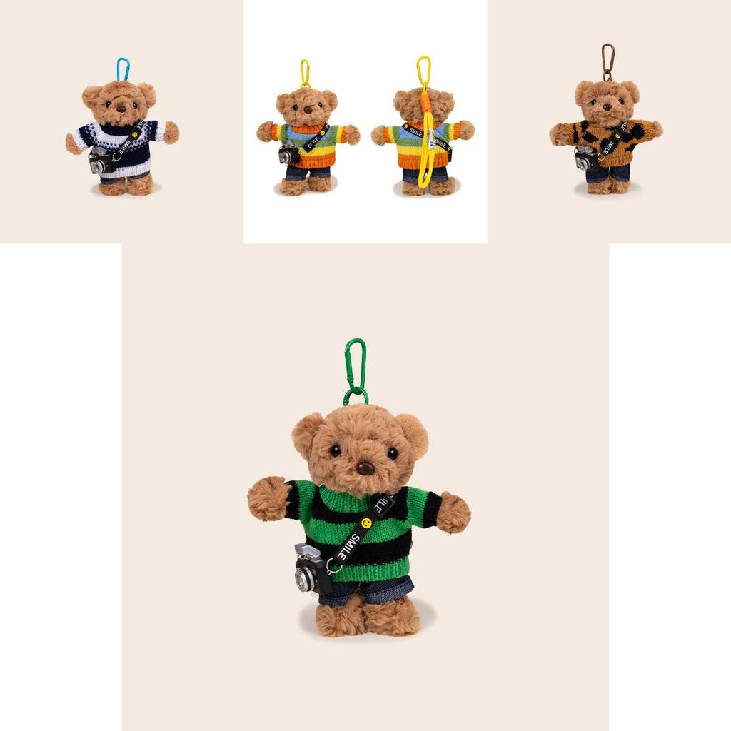 Bear Plush Keychain Wearing A Sweater And Carrying A Camera Design For Bag Accessories And Collectors Item