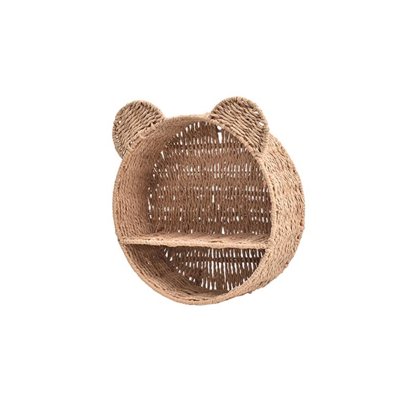Cute Bear Ear Wall Mounting Shelf Rattan Wall Shelves Small Plant Display Storage Rack Home Decors Woven Hanging Storage Basket