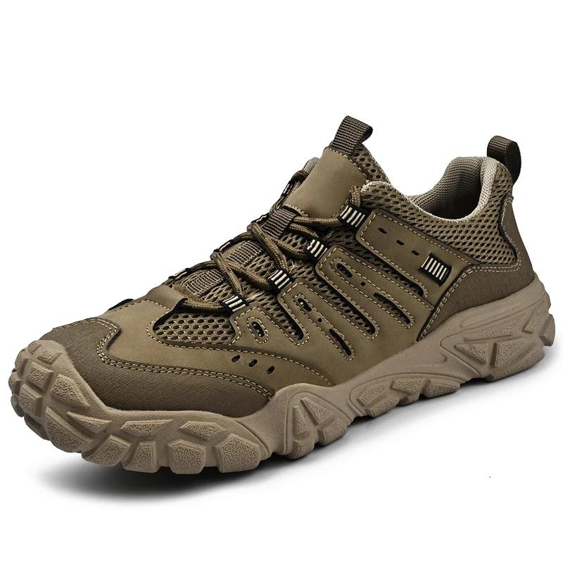 

Breathable Casual Mesh Shoes for Male Classic Travel Hiking shoes Summer Outdoor Walking Sneakers Anti-collision Toe Men Sandals 38 хаки