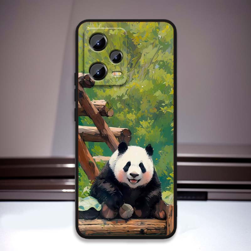 Cartoon Anime Panda Cute Phone Case For Xiaomi Redmi Note 15 14 13 12 12S 11E 11 11S Pro Plus 4G 5G Black Soft TPU