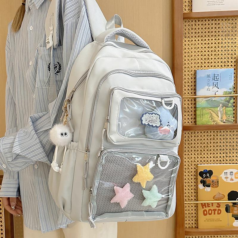 Schoolbag New Large Capacity Transparent Lightweight School Bag Women's Japanese Simple Backpack Cute Elementary School Student Versatile Solid Color