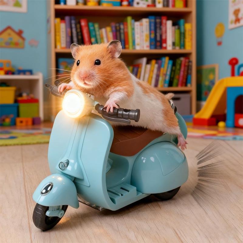 Mini-Elektromotorrad-Spielzeug für Haustiere, z. B. für Kätzchen und Hamster, mit Stunt-Rotations-Scooter, Lichtern und Musik, auch geeignet für Chinchillas und Kaninchen.