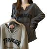 Women's Ribbed Long-Sleeve Base Layer T-Shirt: New Spring/Autumn/Winter Style, Loose Fit, Slimming, Plus Size, Mid-Length