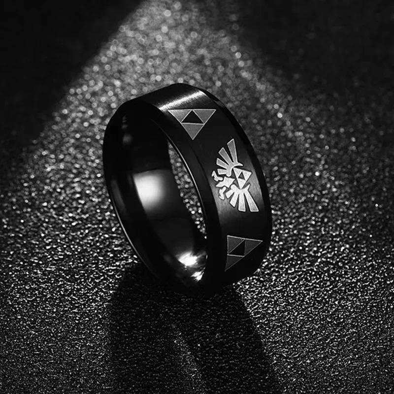 Mode Anime Triforce Dreieck Symbol Bandring für Männer Frauen Edelstahl Fingerringe Cosplay Party Schmuck Geschenke