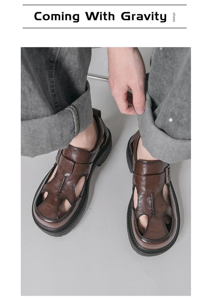 Men's Summer Casual Closed-Toe Perforated Sandals - Outdoor Business Buckle Design