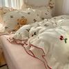 Cherry Lace Overlock Velvet 4-Piece Winter Bedding Set