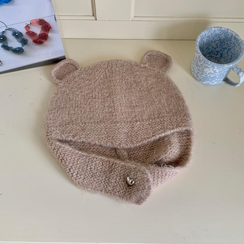 Cute Three-dimensional Bear Ears Wool Hat Women's Autumn and Winter New Warm Knitted Ear Hat Tide
