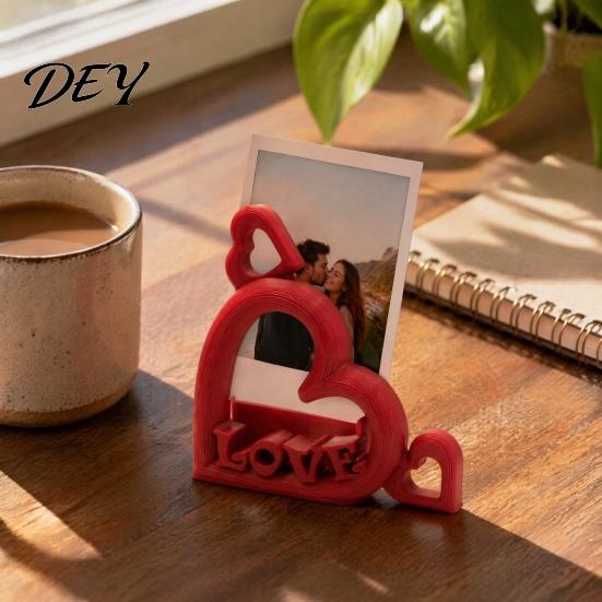 Valentine Day Gift for Couples Heart Photo Stand with Embossed LOVE Letters, 3D Printed Vertical Slot Wedding Sign In Table Decoration Picture Holder,
