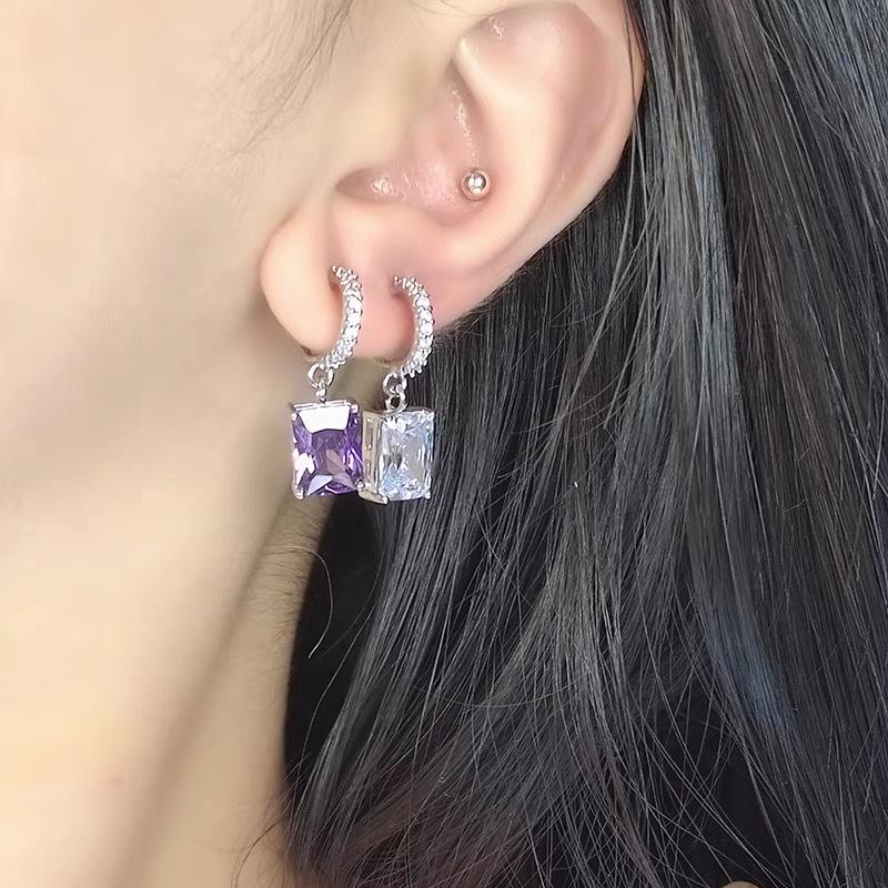 Luxury Amethyst Drop Earrings for Women - No Piercing Ear Clips with Chic Socialite Style