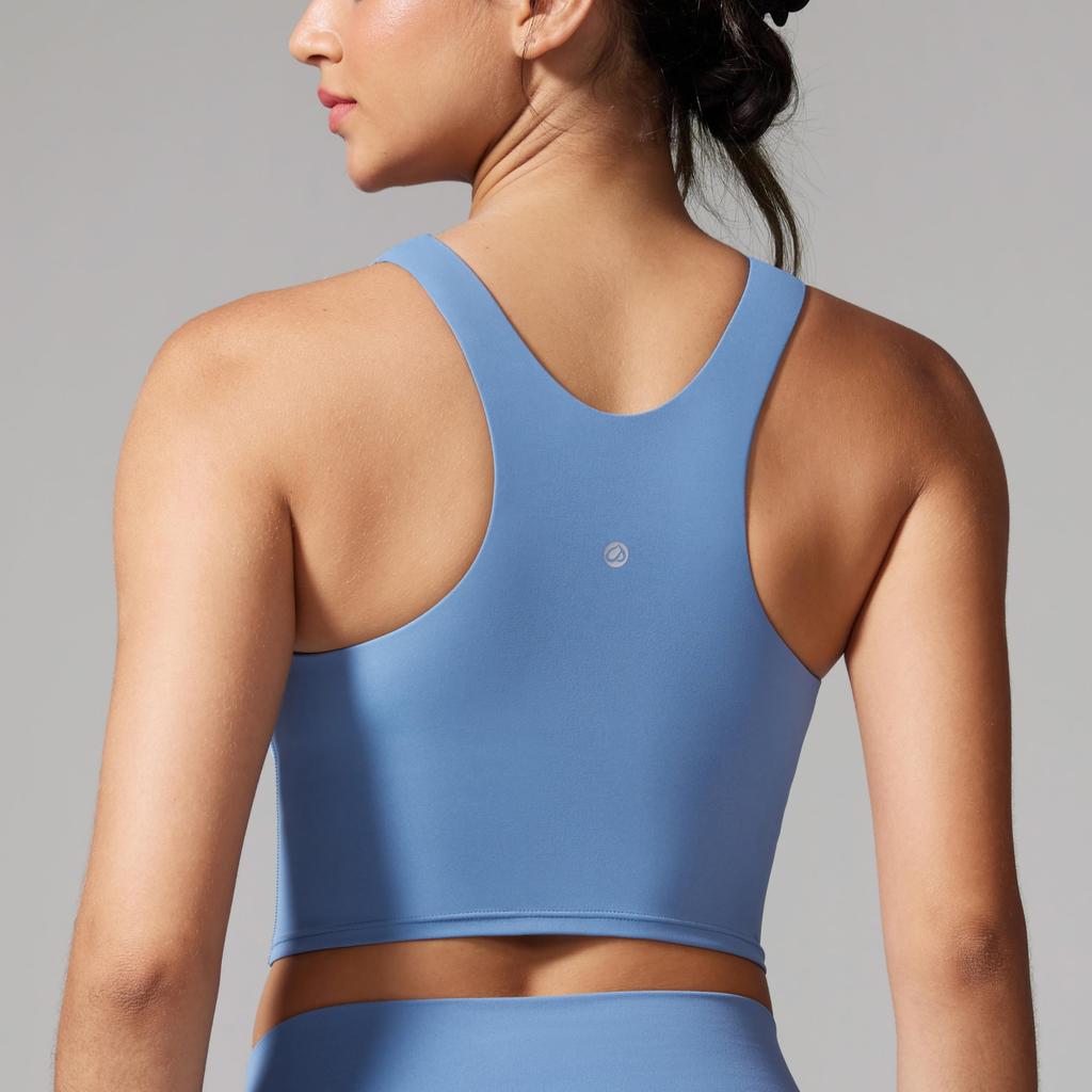 CRZ YOGA High Neck Racerback Sports Bra with Asian Butterluxe Universe Size L Women's Cups, Fit, Sport, Blue,