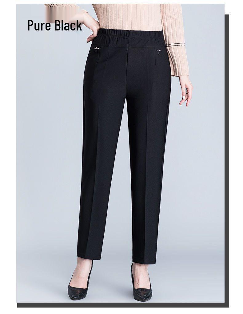 Velvet-Lined High-Waisted Straight Leg Pants for Middle-Aged & Elderly Women - Spring & Autumn Winter Wear