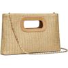 Top Handle Clutch Handbags for Women,Summer Clutch Purse with Handle,Raffia Woven Shoulder Crossbody Evening Handbag (Beige)