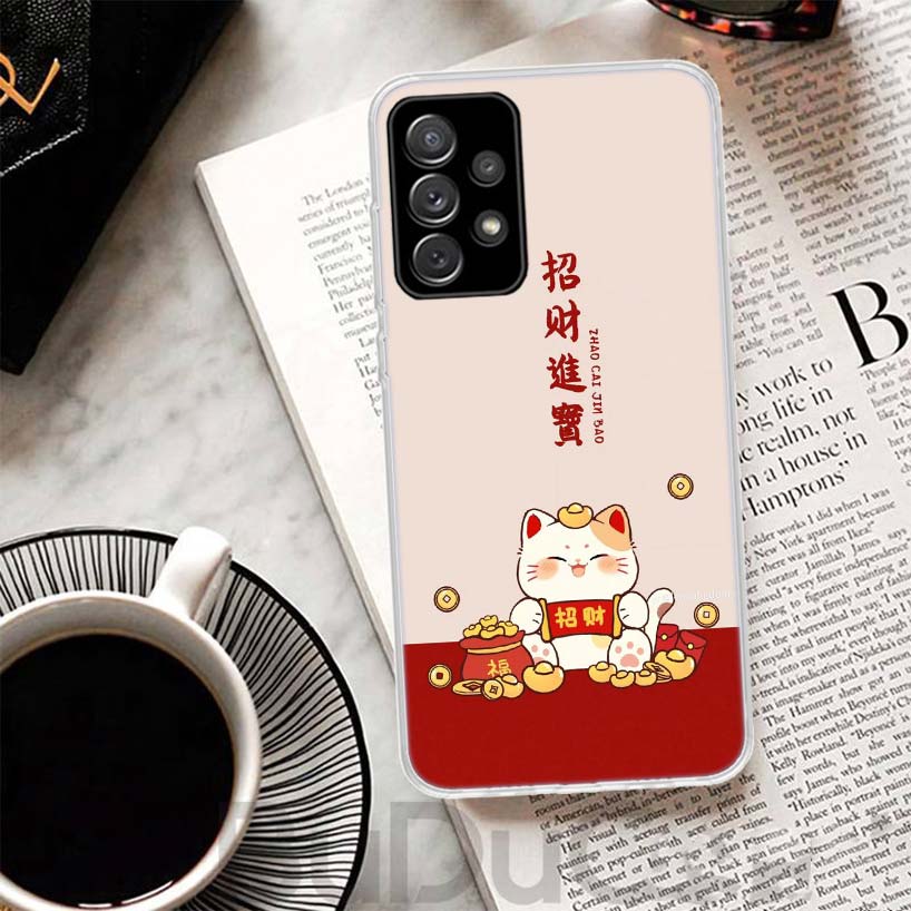 Lucky Cat Maneki Neko Japanese Cover For Samsung Galaxy A52 A42 A32 A22 A12 A02S Phone Case A50S A51 A41 A31 A21S A40 A30 A20E A