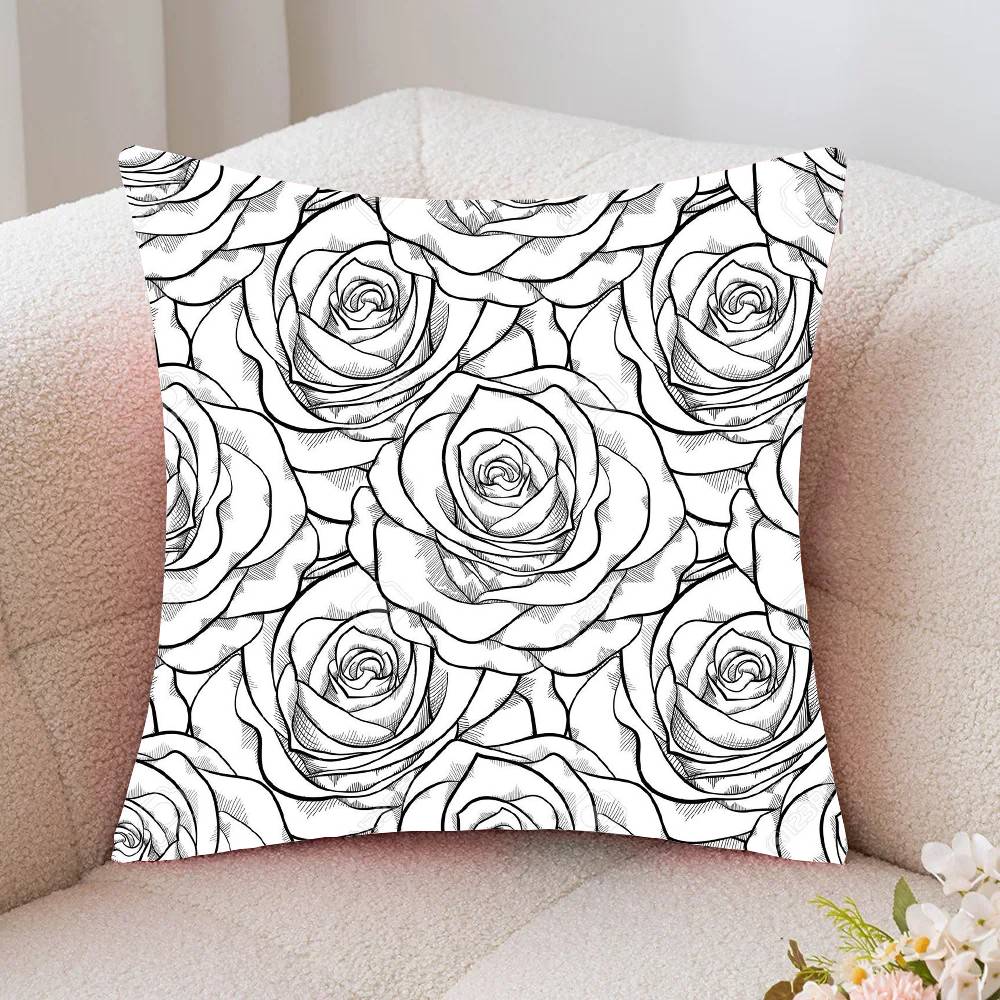 Full Screen Of Rose Blossoms Pillow Case Fashion Square Pillowcase Bedroom Sofa Room Ins Decoration Leisure