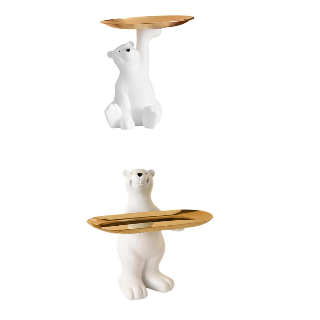 Bear Figurine Tabletop Ornament Desk Storage Tray Table Centerpiece Jewelry