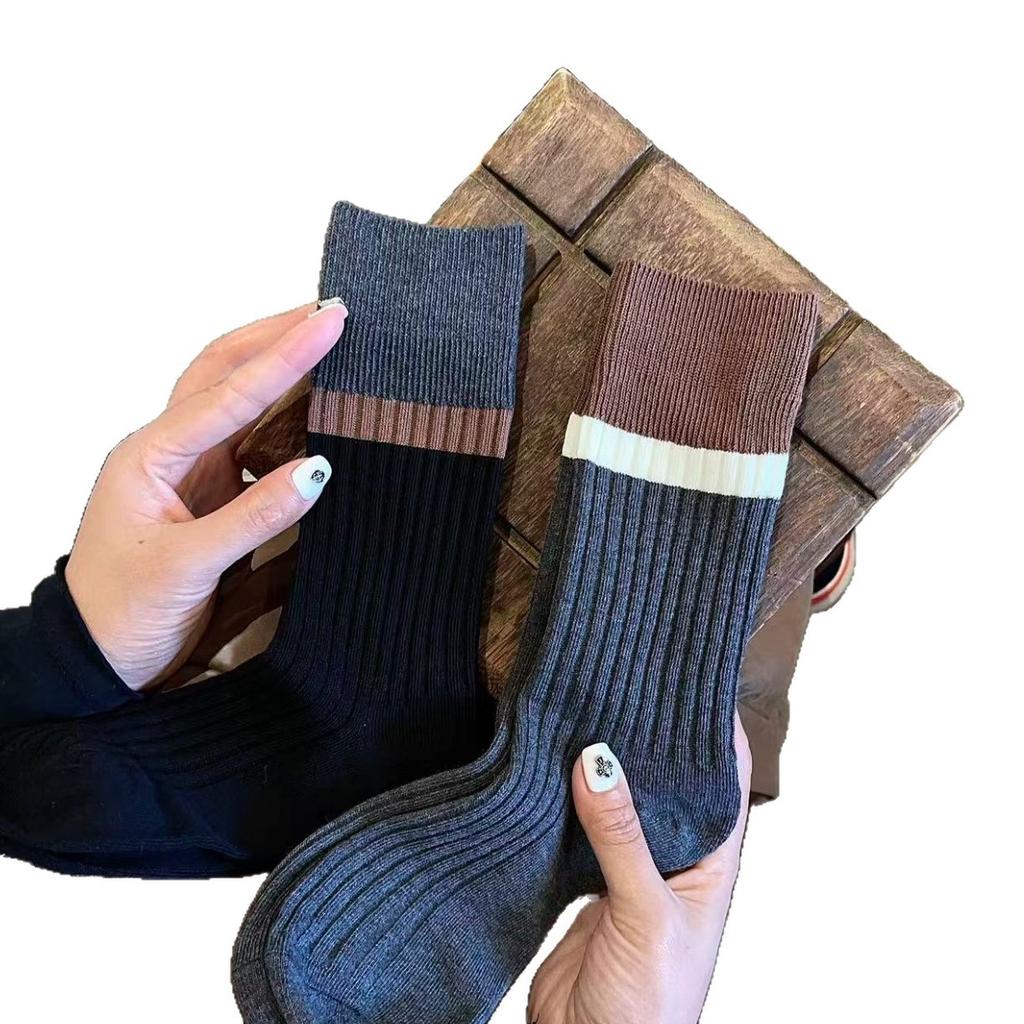 Chaussettes Empilables Mi-Mollet Rayées Sans Couture Contrastées Vintage Saison Mode Dongdaemun Célébrité Internet Chaussettes Explosives