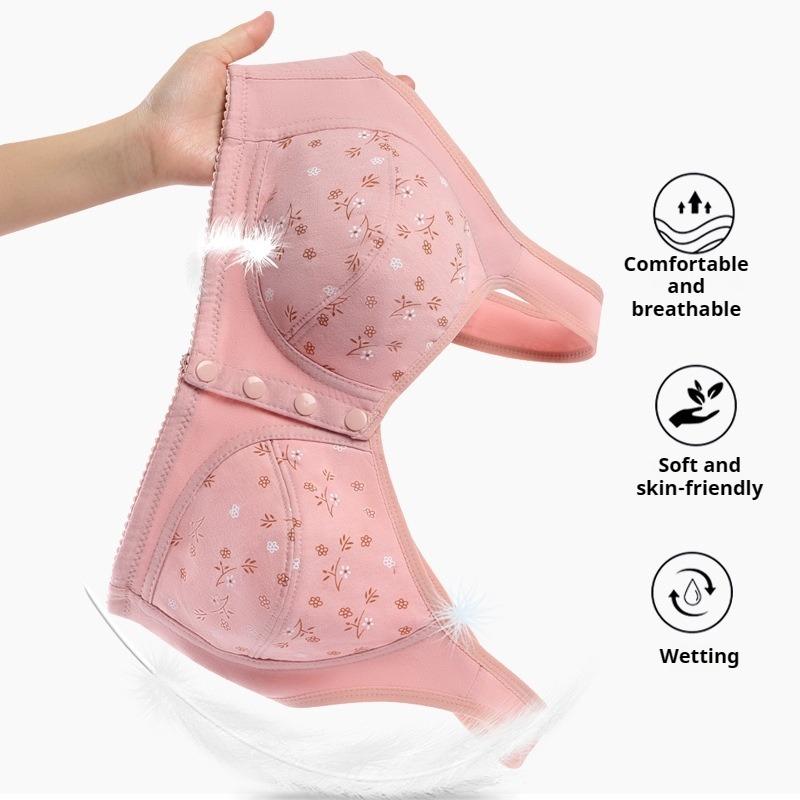 Bedruckte Vorderverschluss-Unterwäsche Damen Weiche Baumwolle Westenstil Mittelalterliche und Ältere BH Große Größe Ohne Bügelunterwäsche