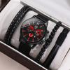 DEYROS 4PCS Set Fashion Mens Sports Bracelet Watches for Men Stainless Steel Quartz Wristwatch Classic Male Casual Leather Watch