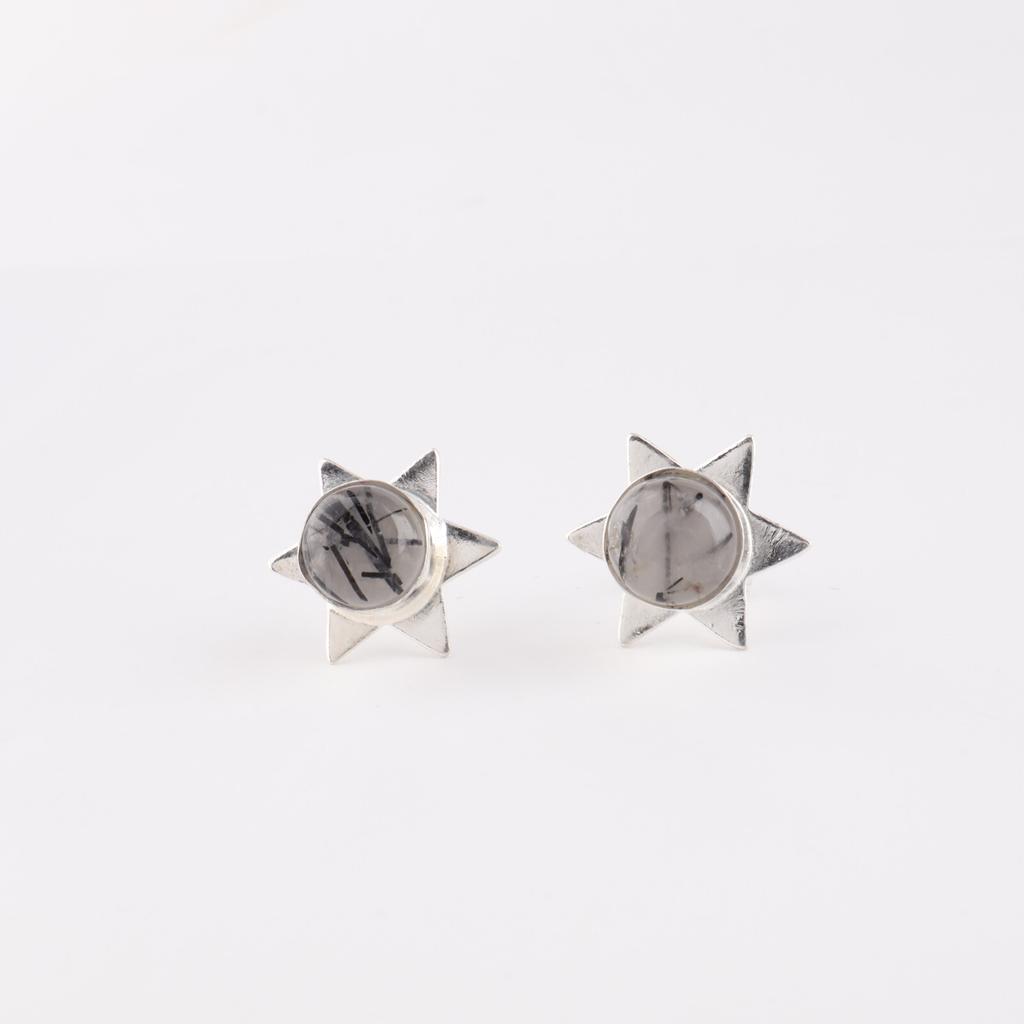 Natural Black Rutile Gemstone 925 Sterling Silver Jewelry Stud Earrings 0.44" EE-175-27