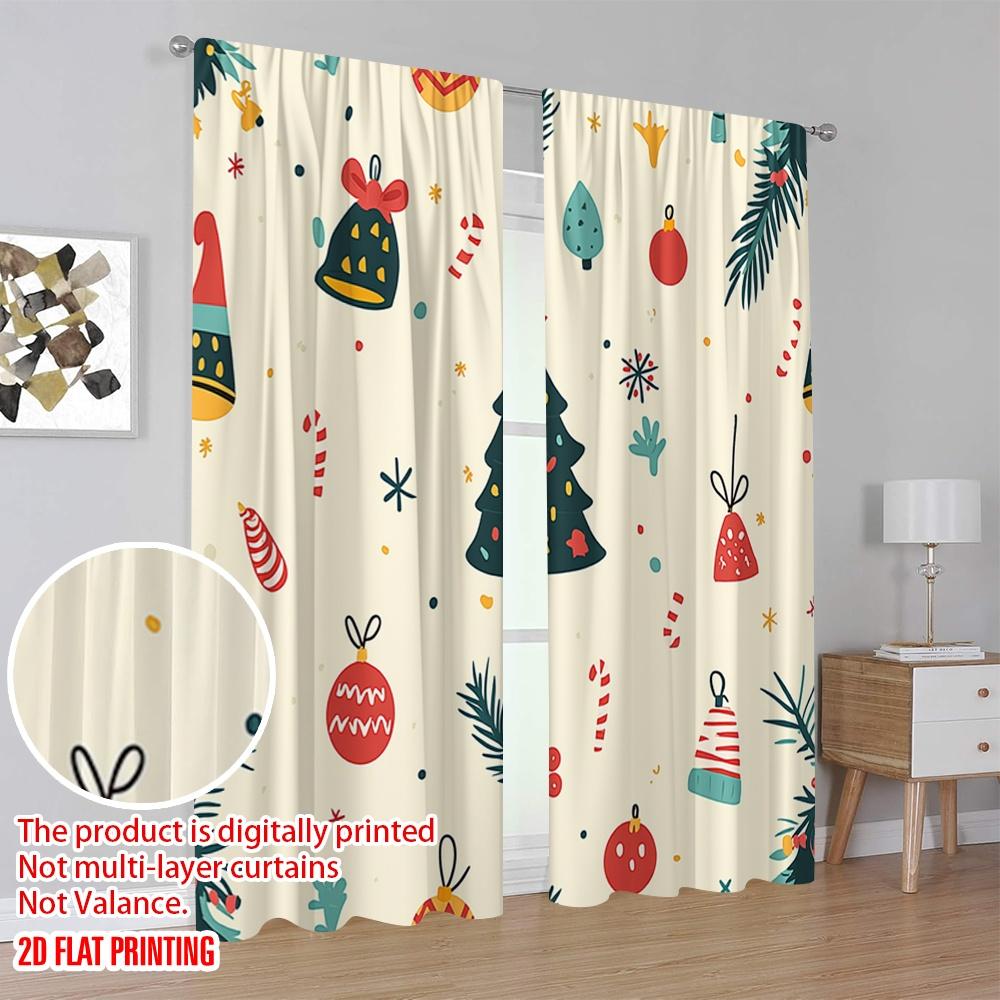 2pcs,2D Plane Printing Contemporary Curtains Christmas Tree Snowman Winter Gift Polyester Easy Install (without Rod) All Seasons