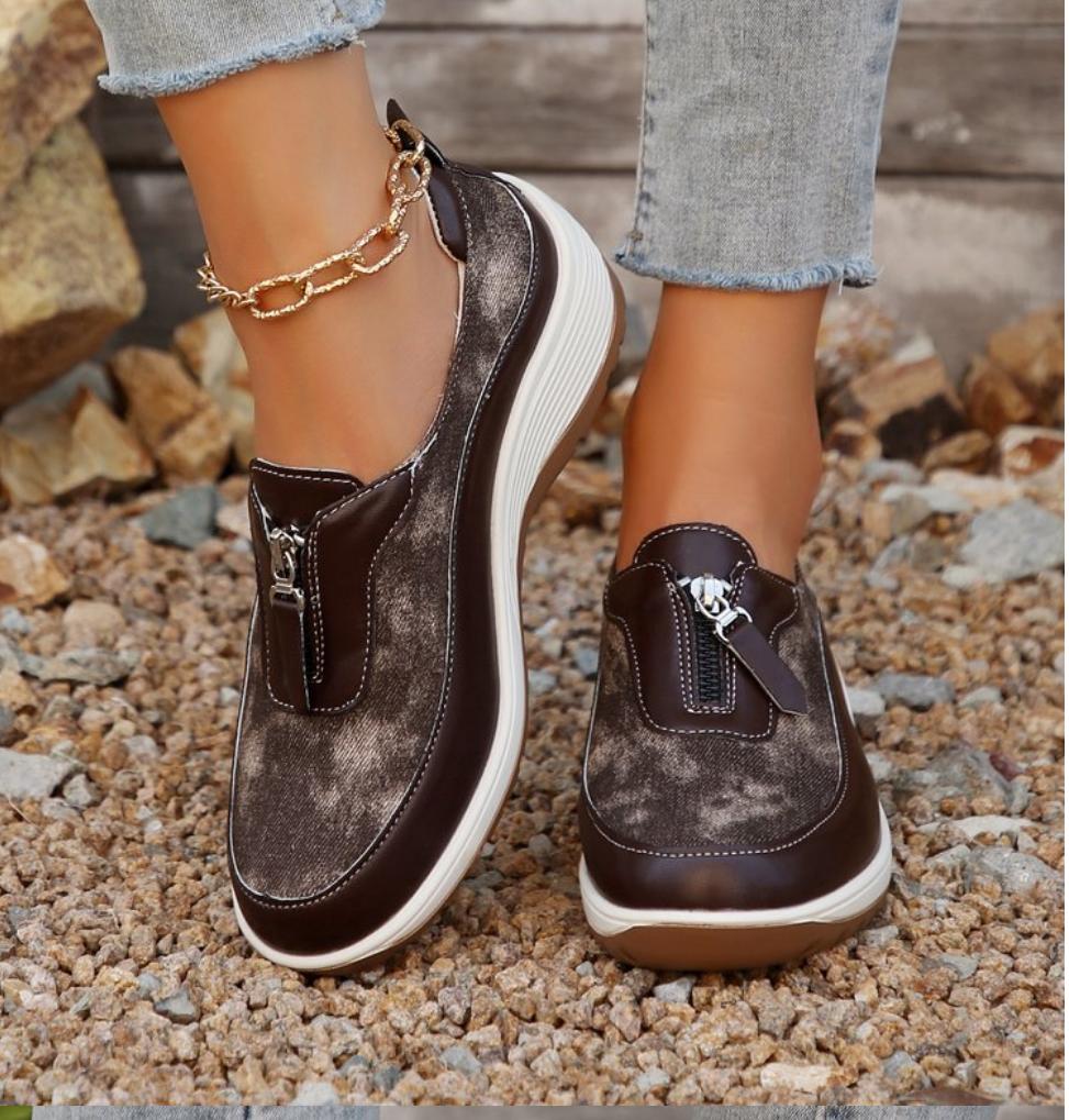 New Retro Thick Sole Loafers Women Lightweight Casual Fashion Walking Shoes Comfortable Zipper Spring Casual Sneakers Mujer