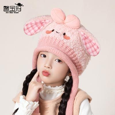 Children's Hat Girl Winter Fleece Ear Protector Bag Head Knitted Hat Baby Cartoon Cute Plush Warm Wool Hat