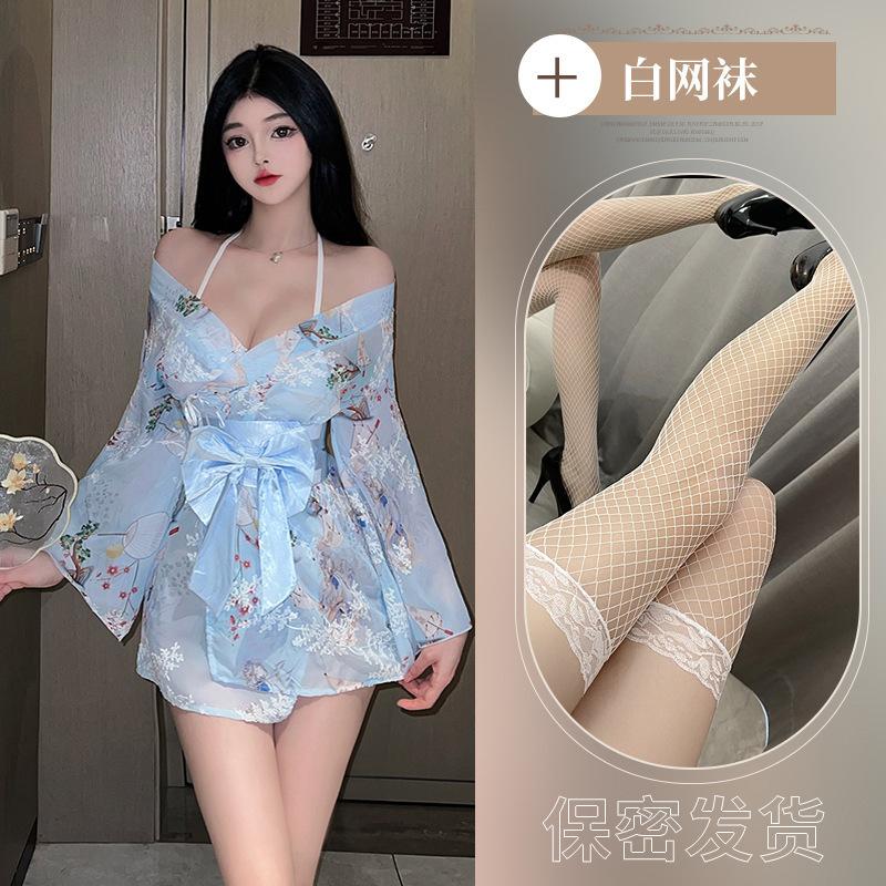 Sexy lingerie kimono bathrobe set uniform seduction print Japanese bow sexy Japanese pajamas new
