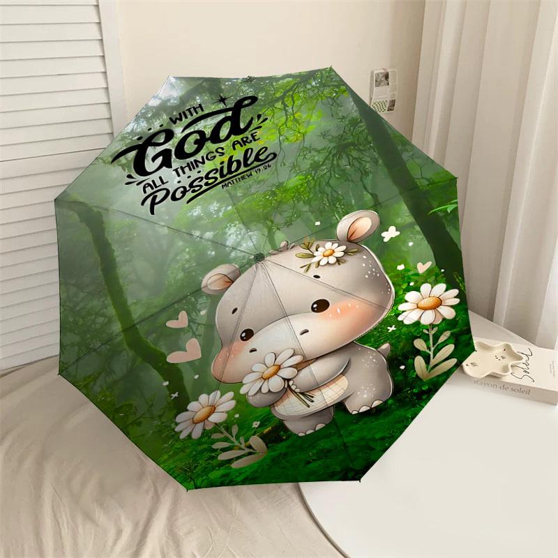 

1PC God Possible Automatic Open/Close Umbrella with Windproof, 8-Rib Sturdy Canopy, Durable Ribs, Fashionable Design, Outdoor Accessory, Fun Prin, Hol