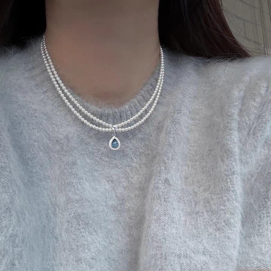Shi Jia Lux Double-Layer Aquamarine Pearl Choker - French Design Necklace
