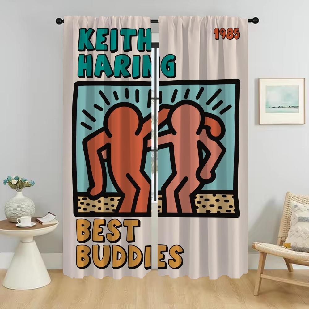 Závěsy Dětský pokoj Keith Harings Okenní závěs pro pokoj 2 panely Halloweenská dekorace Stínidla Dělící tylová záclona do ložnice obývacího pokoje