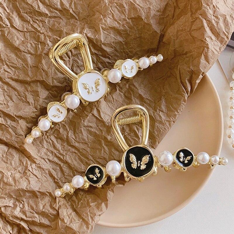 2023 New Vintage Butterfly Hair Claws Classic Pearl Hair Clips Hairpins Hairgrips For Women Hair Accessories Ornament Headwear