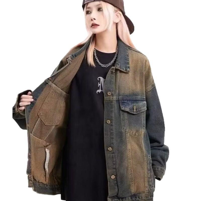 2025 Unisex High Street Washed Distressed Denim Jacket - American Retro Spring/Autumn Collection